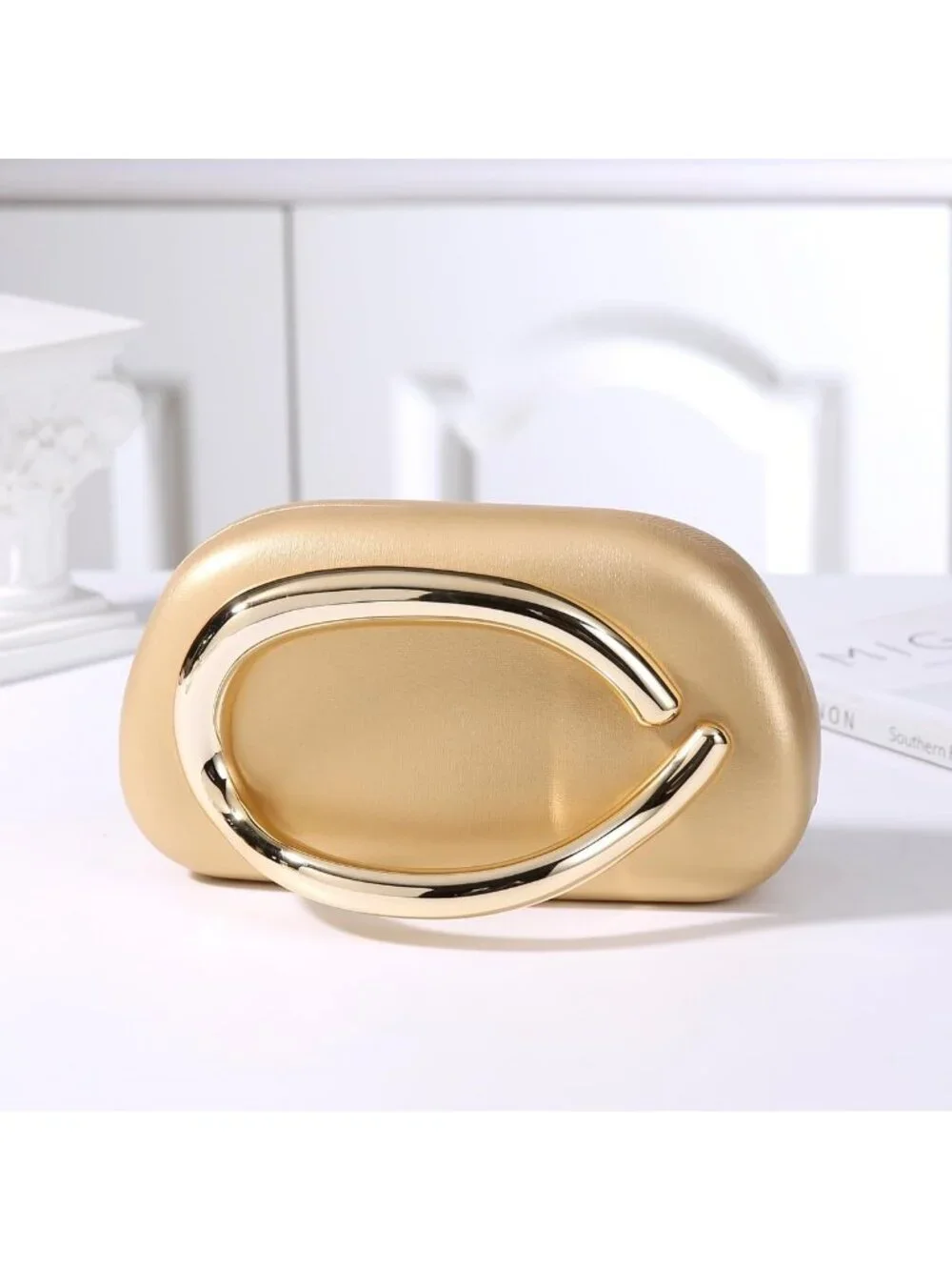 👜Women's Gold Art Deco Clutch Gold-Tone Handle Evening Party Purse Bag